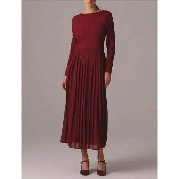 J. Crew | Dresses | Nwt J Crew Pleated Ballet Maxi Dress Stretch Cotton  Blend Maroon Cf797 Size Med | Poshmark